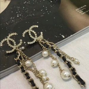Authentic Chanel Leather Pearl Earrings